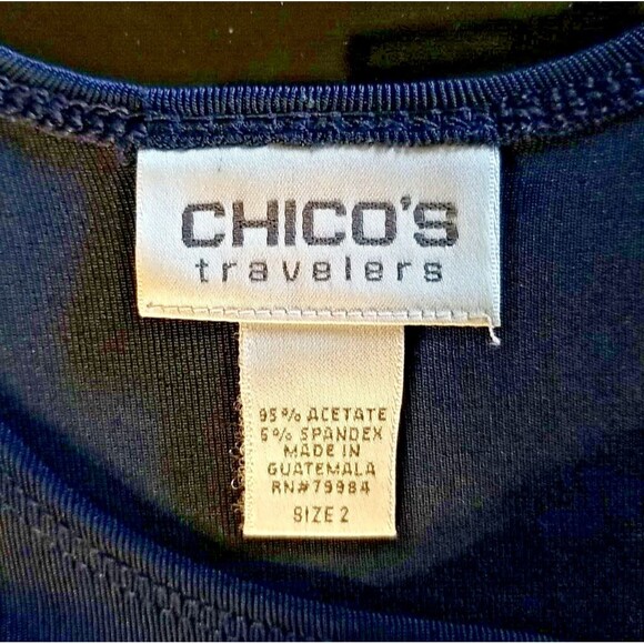 Chicos Travelers Womens Tank Top Size 2 US 12-14 Sleeveless Blue Knit Slinky T43 - Picture 5 of 6